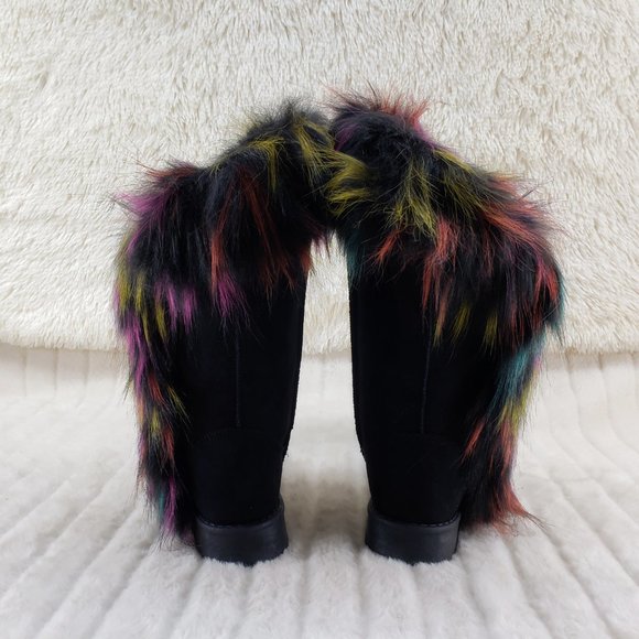 Chi Chi Black Multi Faux Fur Thick Lined Winter Boots - Picture 5 of 13